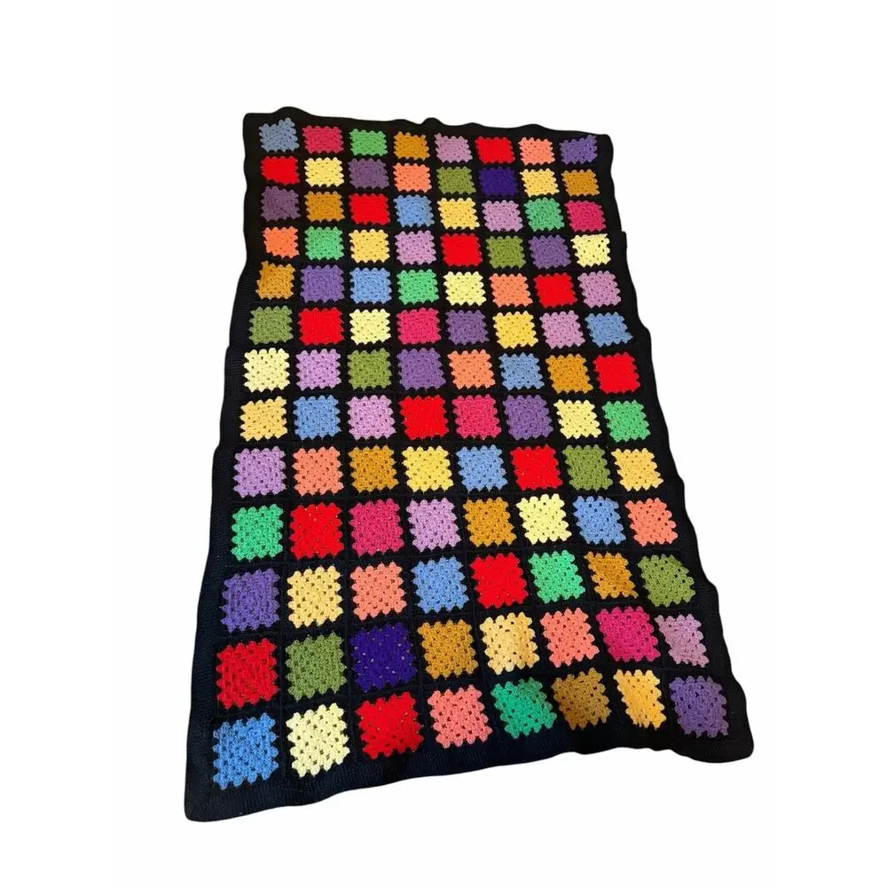 ROSEANNE GRANNY SQUARE AFGHAN Handmade Crochet Blanket Multi Color FAST SHIP